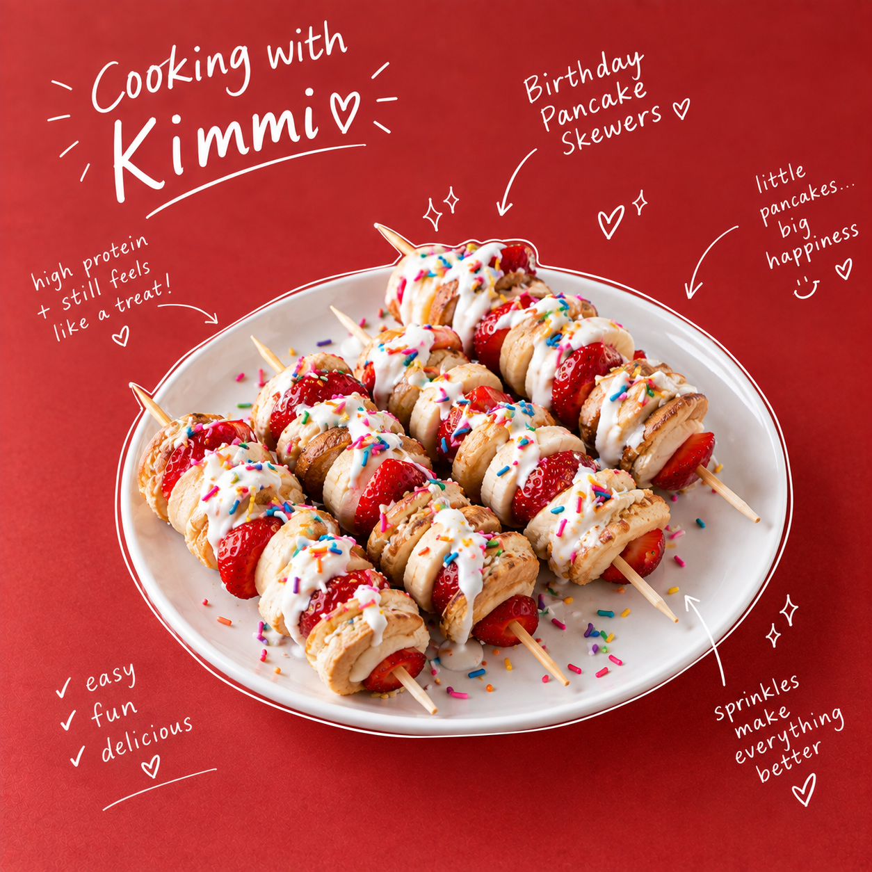Cooking with Kimmi – Birthday Cake Protein Pancake Skewers