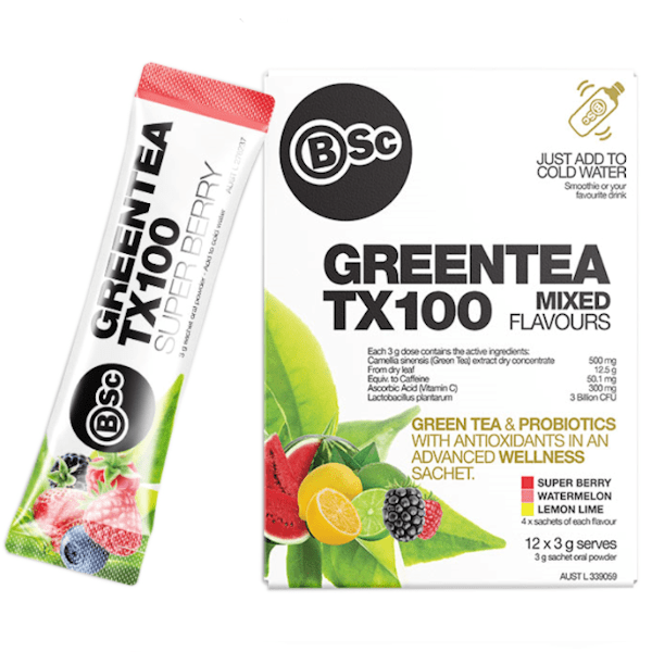 BSc Body Science Green Tea TX100 Mixed Pack 12 Serves CLEARANCE Short Dated end of 05/2024