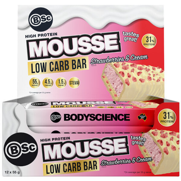 BSc Body Science High Protein Low Carb Mousse Bar 55g x12 CLEARANCE Short Dated Various 05/2024