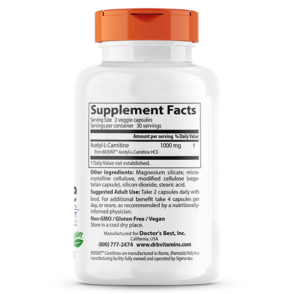 Doctor's Best Acetyl-L-Carnitine 500mg 60 Veggie Caps - Supplements.co.nz Doctor's Best Acetyl-L-Carnitine 500mg 60 Veggie Caps - Supplements.co.nz