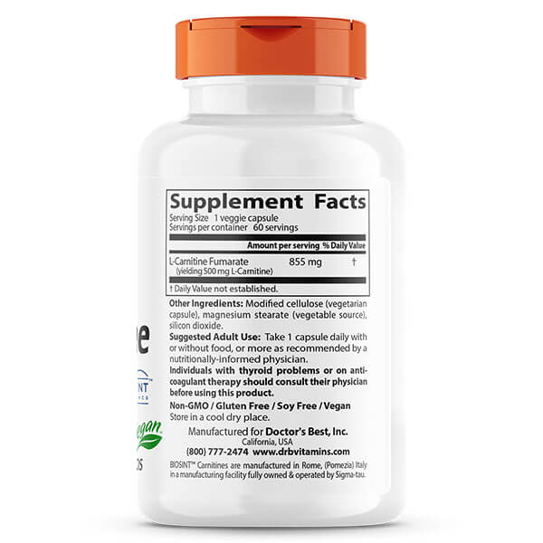 Doctor's Best L-Carnitine Fumarate 855mg 60 Veggie Capsules - Supplements.co.nz Doctor's Best L-Carnitine Fumarate 855mg 60 Veggie Capsules - Supplements.co.nz