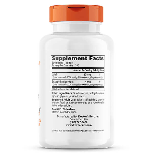 Doctor&#39;s Best Lutein Featuring Lutemax 20mg 180 Softgels