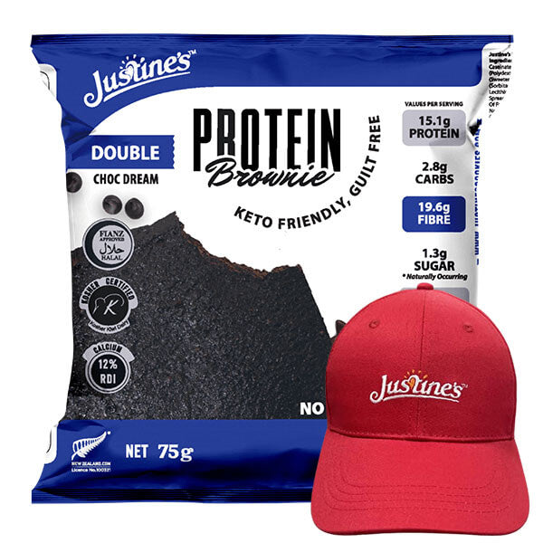 Justine&#39;s Protein Brownies (Double Choc Dream) 75g x12 + FREE Cap