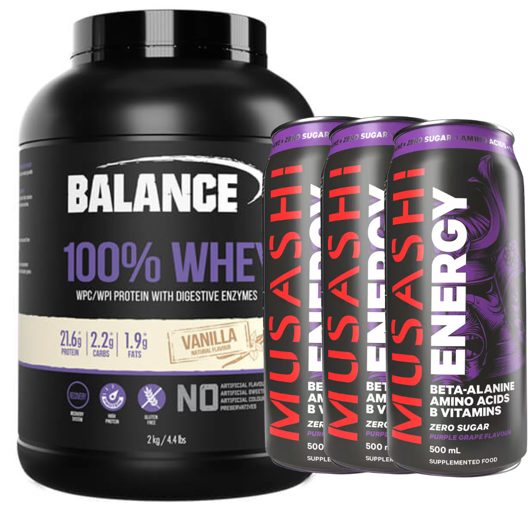 Balance 100% Whey 2kg  + 3 x FREE Musashi Cans