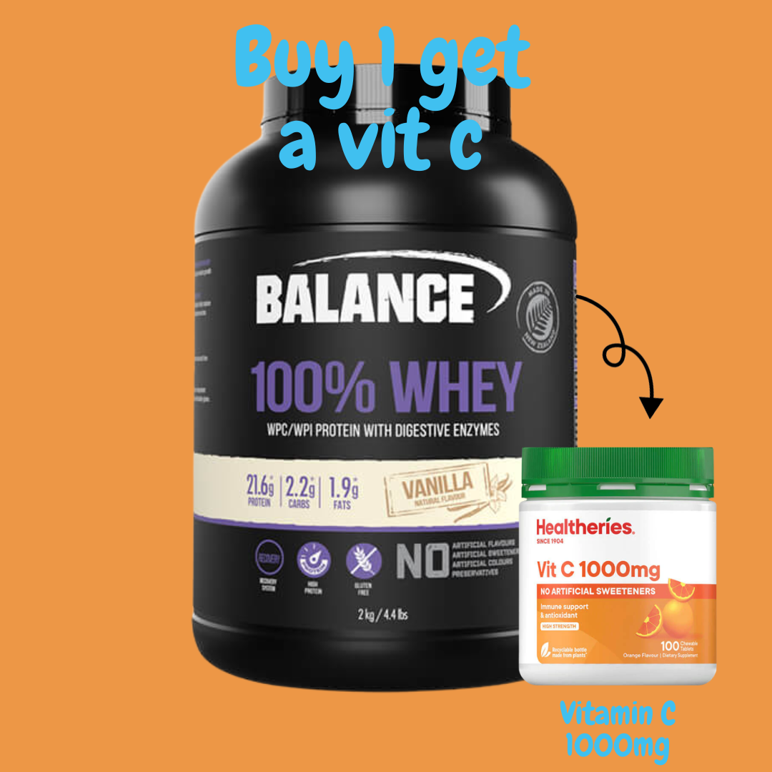 Balance 100% Whey 2kg + FREE Healtheries Vitamin C 1000mg 100 Chewable Tablets