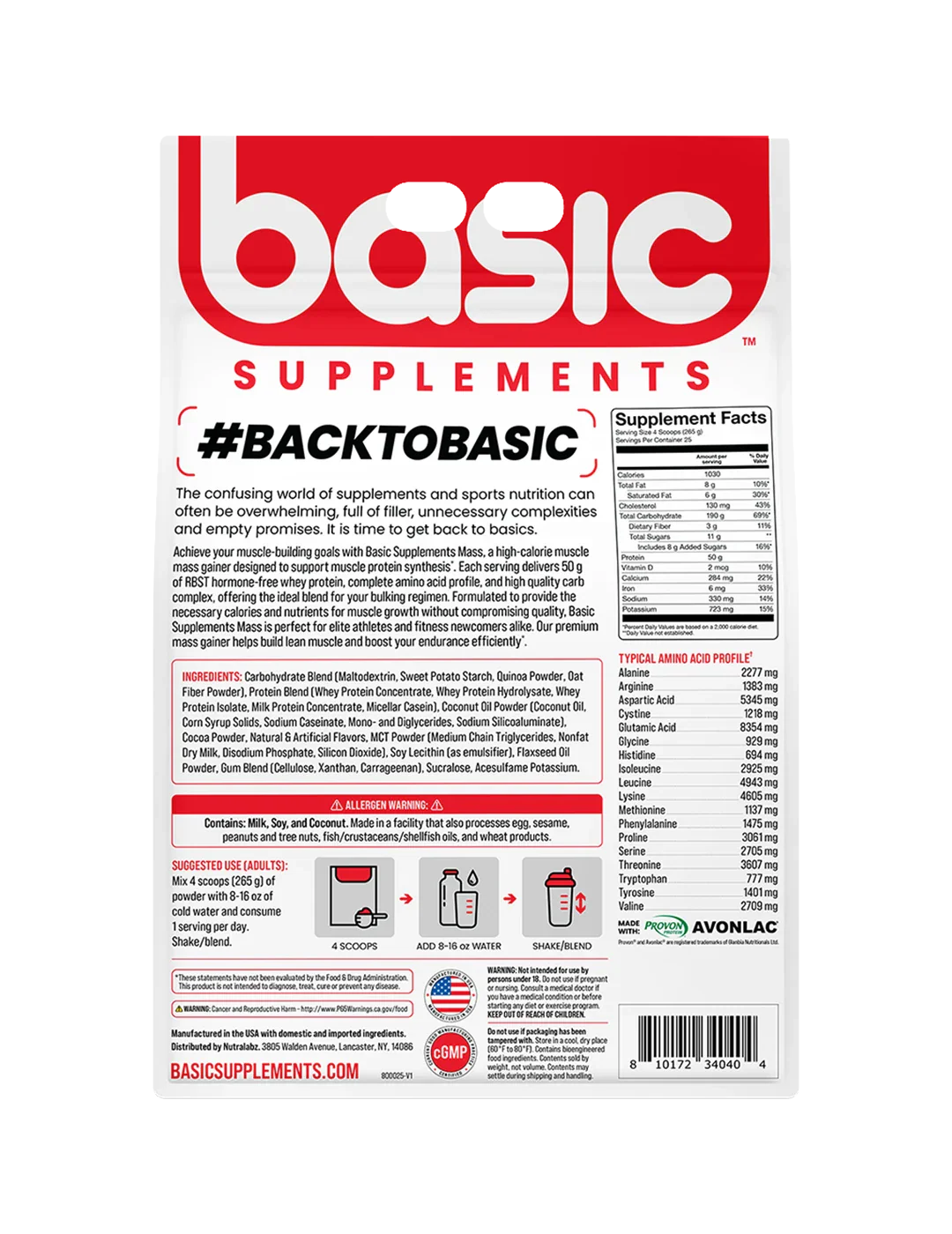 Basic Supplements Mass High Calorie Muscle Mass Gainer + Free Pre-Workout