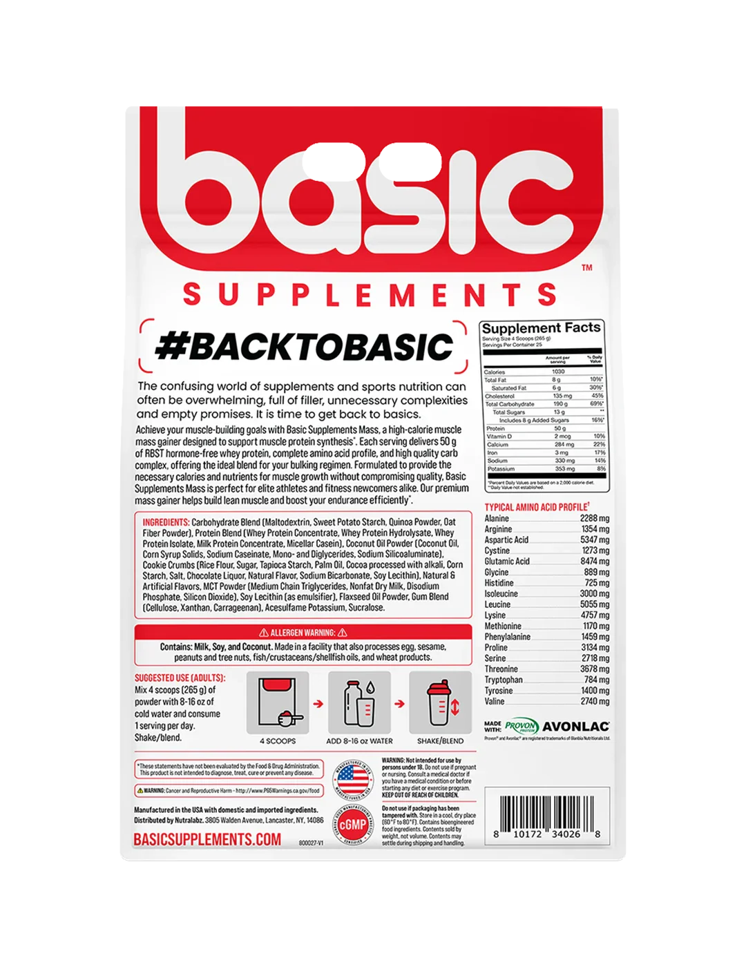 Basic Supplements Mass High Calorie Muscle Mass Gainer + Free Pre-Workout