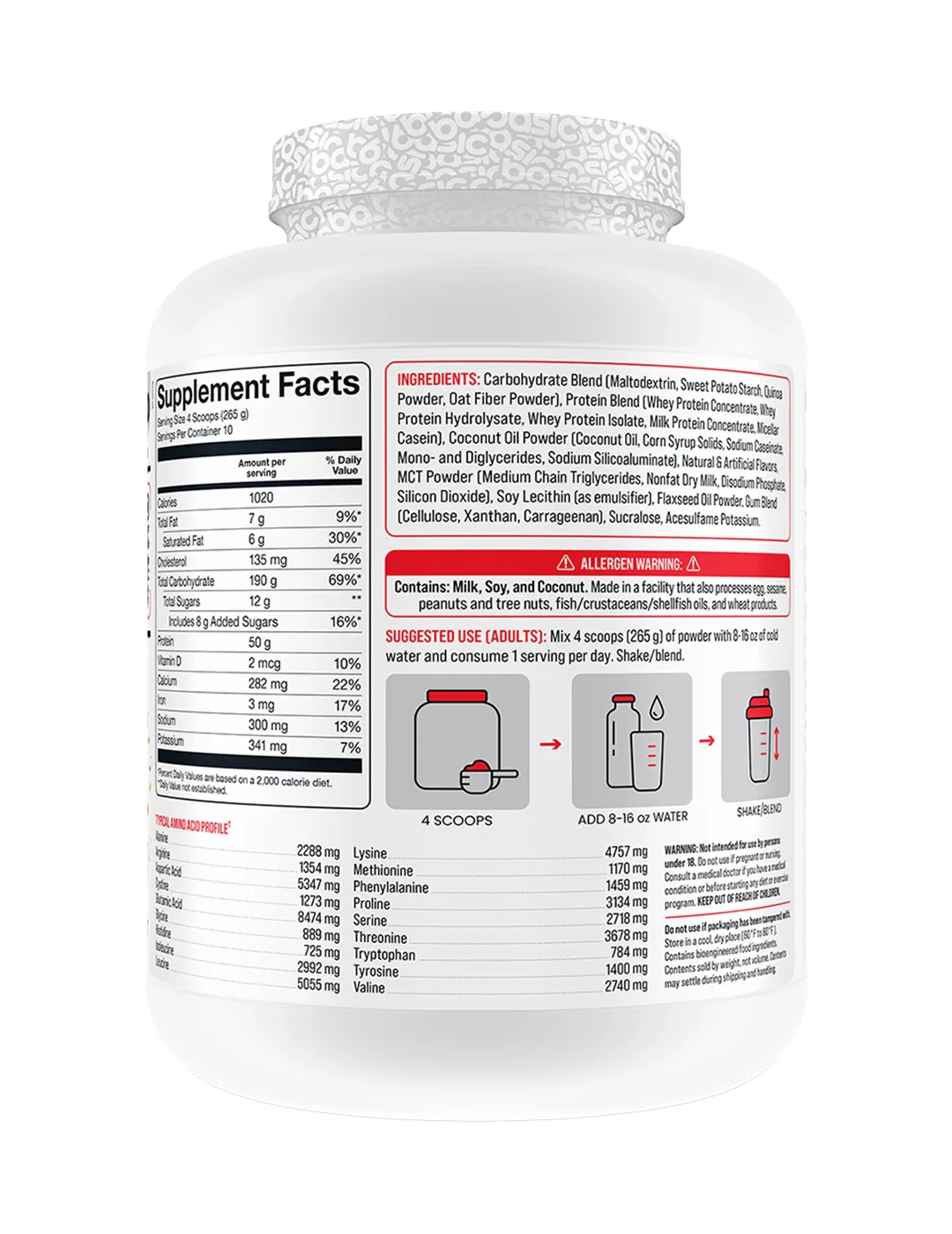 Basic Supplements Mass High Calorie Muscle Mass Gainer + Free Pre-Workout