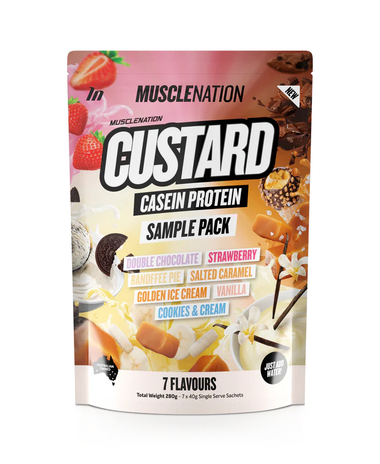 MUSCLE NATION CUSTARD PROTEIN SAMPLE PACK - NEW 7 serves