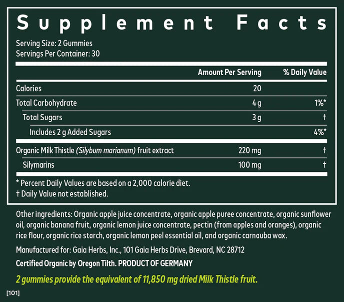 Gaia Herbs Milk Thistle Liver Support Gummies 60-Count Potent Extract