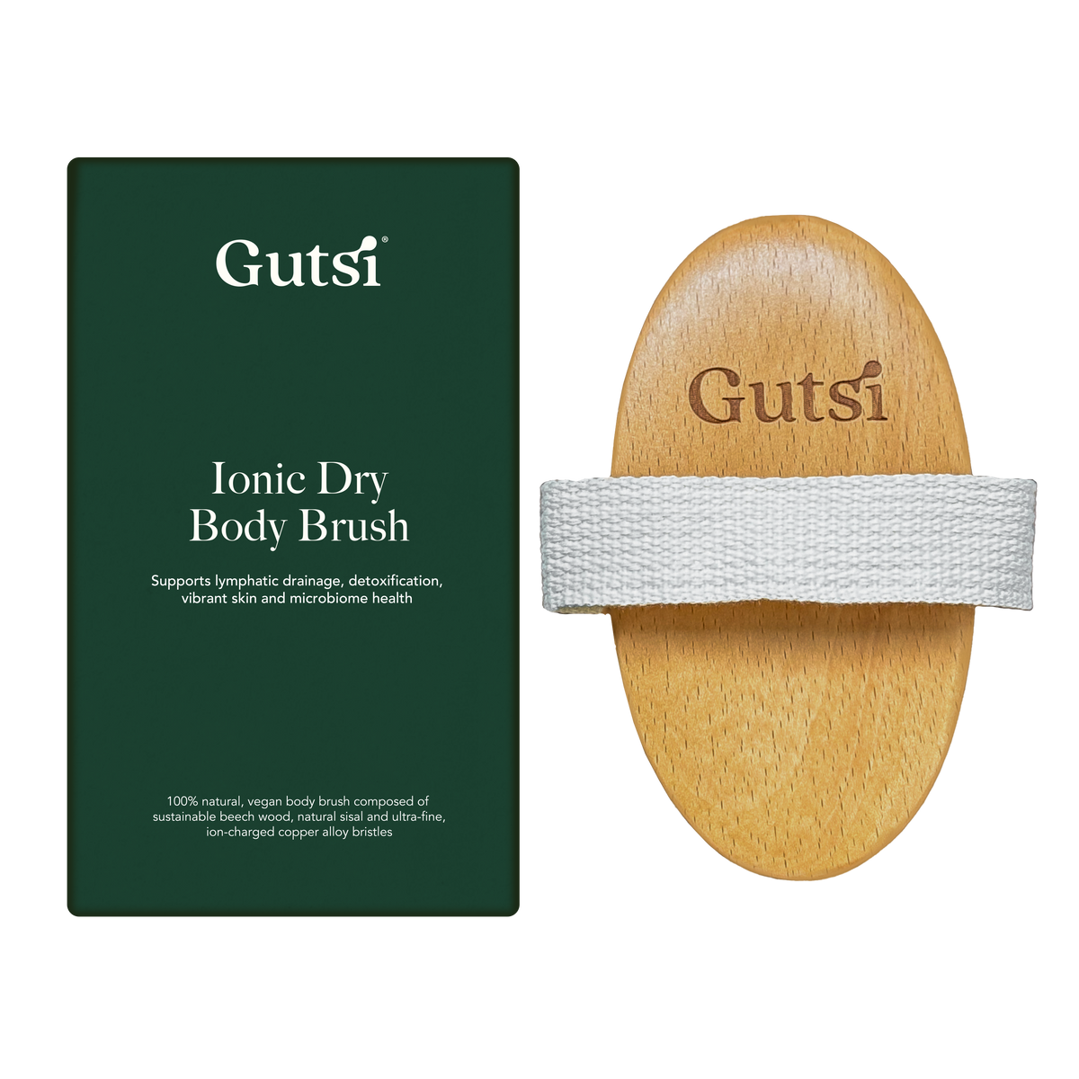 Gutsi Ionic Dry Body Brush Natural Bristles Lymphatic Massage Handle