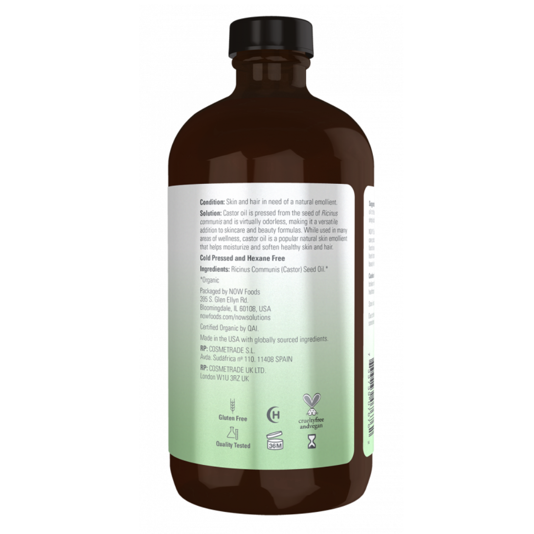 Now Foods Castor Oil in Glass Bottle, Organic