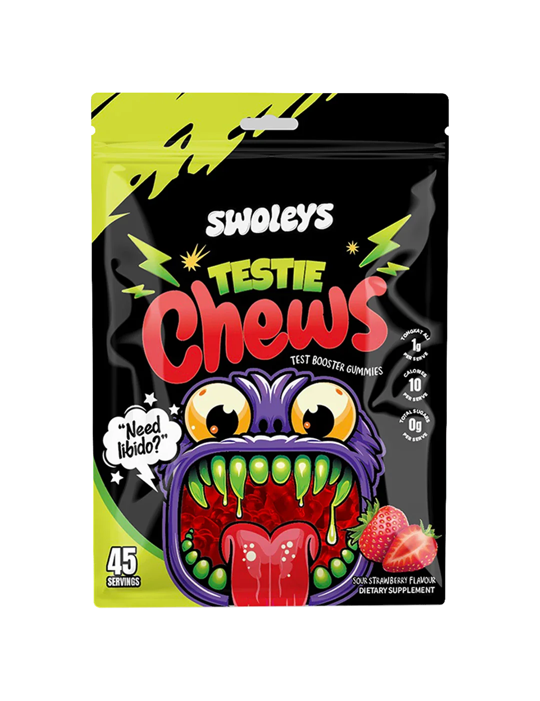 Swoleys Testie Chews Sour Strawberry Gummies Natural Tongkat Ali Booster