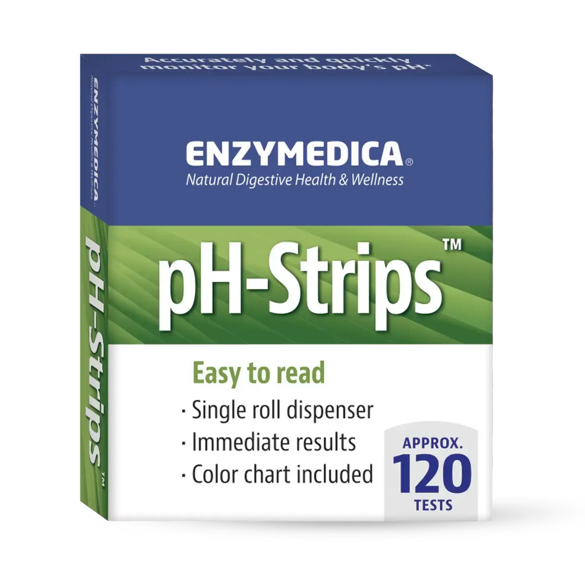 Enzymedica pH Strips 120 Tests Roll Dispenser Accurate Colour Chart