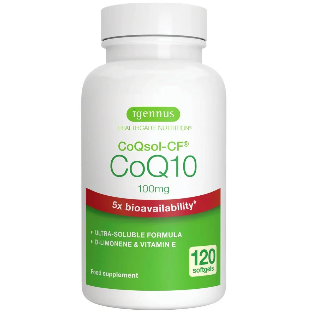 Igennus CoQ10 100mg - High Absorption CoQsol-CF with Vitamin E & D-Limonene 4 MONTH SUPPLY