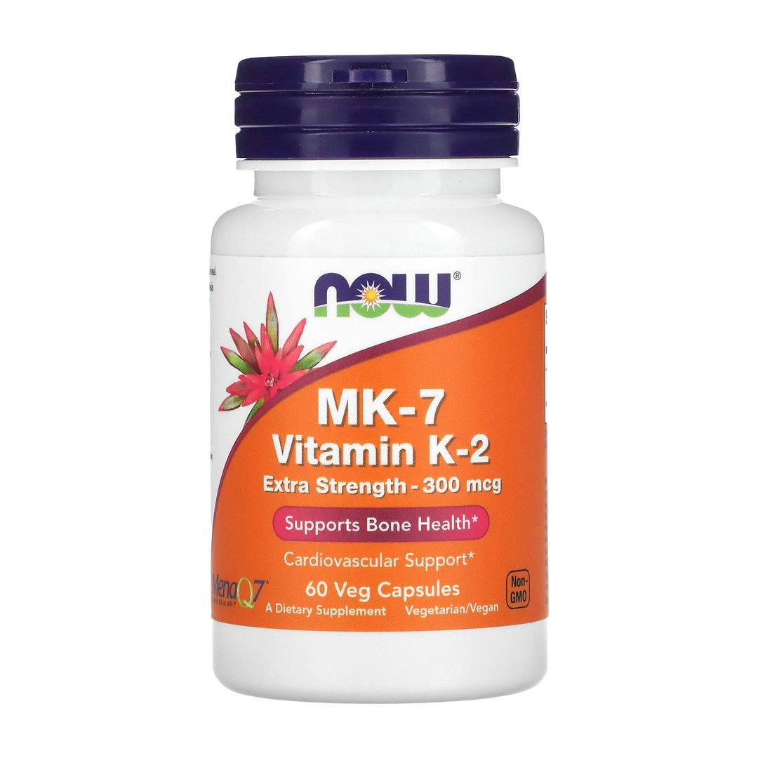 NOW MK-7 Vitamin K-2 300mcg Extra Strength 60 veg capsules bottle front