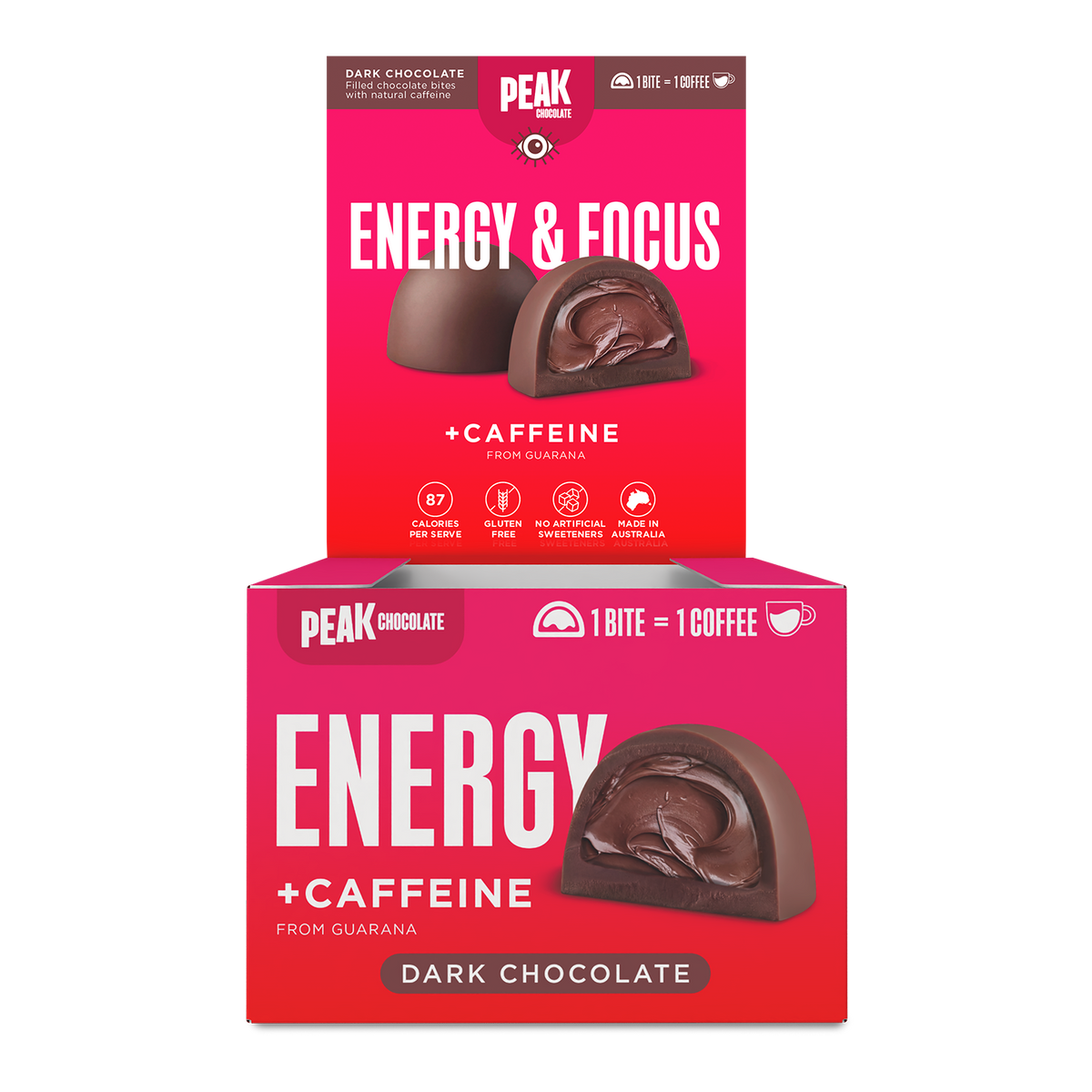PEAK CHOCOLATE ENERGY BITE (15g) – Shelf Display Box (20 Units)