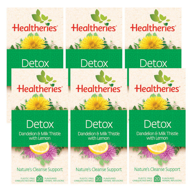 Healtheries Detox Tea with Dandelion, Milk Thistle &amp; Lemon 20 Bags x6 (6x Packages)