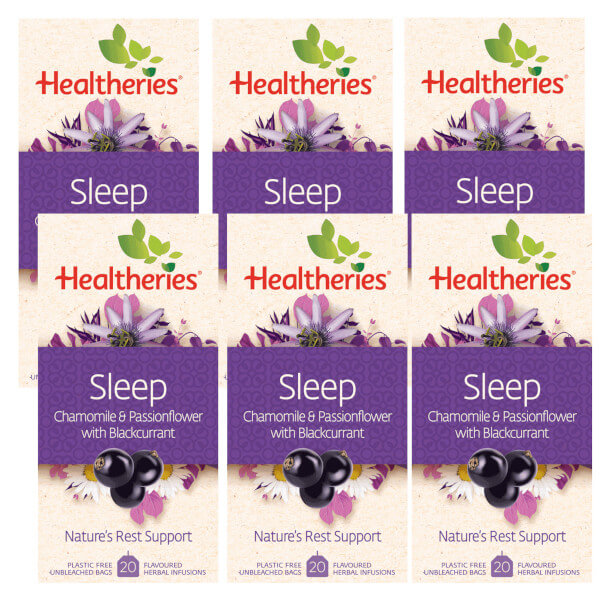 Healtheries Sleep Tea with Chamomile, Passionflower &amp; Blackcurrant 20 Bags x6 (6x Packages)