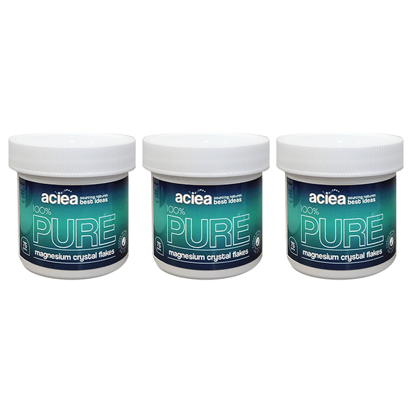 Aciea 100% Pure Magnesium Crystal Flakes 75g x3 (3x Containers)