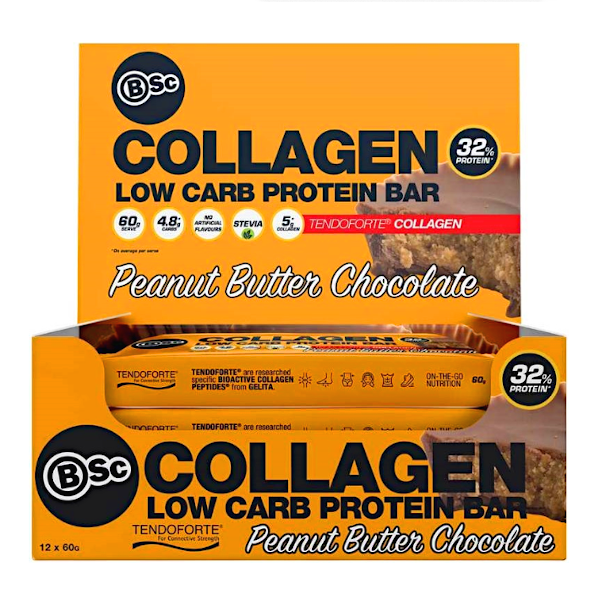 BSc Body Science Collagen Low Carb Protein Bars 60g x12 Supplements.co.nz