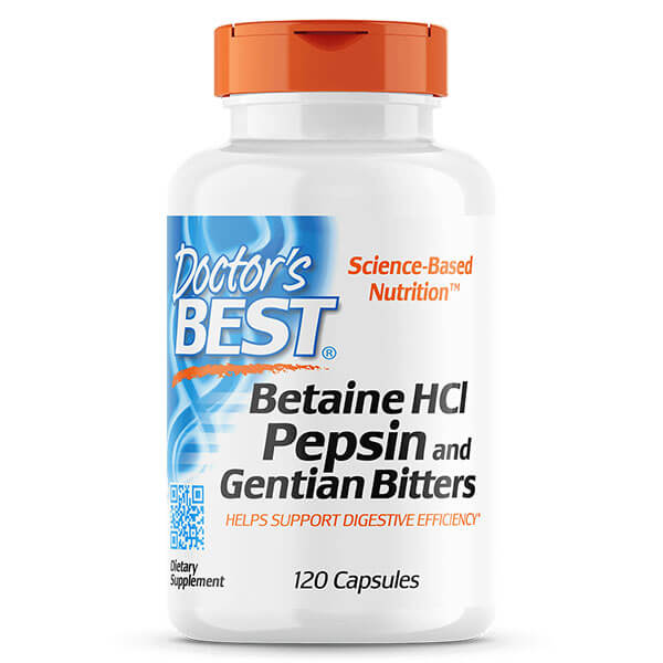 Doctor&#39;s Best Betaine HCL Pepsin and Gentian Bitters 120 Capsules