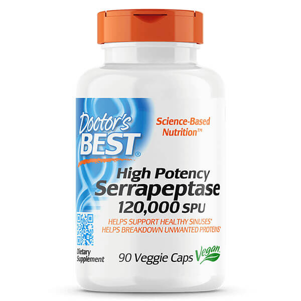 Doctor&#39;s Best High Potency Serrapeptase 120,000 Units 90 Veggie Caps