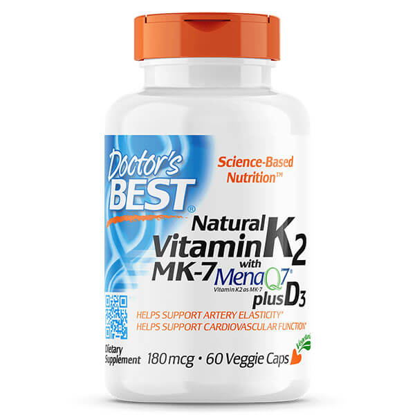 Doctor&#39;s Best Natural Vitamin K2 MK-7 with MenaQ7 Plus D3 60 Veggie Caps