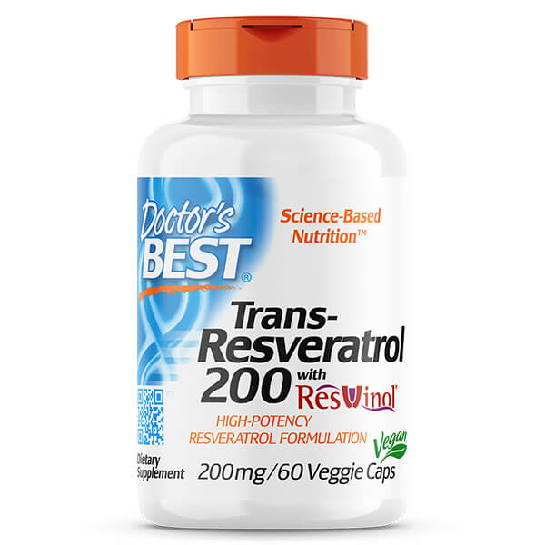 Doctor&#39;s Best Trans-Resveratrol 200 with ResVinol-25 60 Veggie Caps