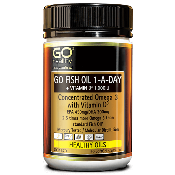 Go Healthy Go Fish Oil 1-A-Day + Vitamin D 1000IU 90 Capsules