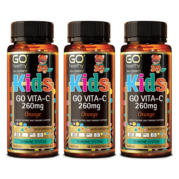 Go Healthy Go Kids Vita-C 260mg 60 Chewables x3 (3x Bottles)