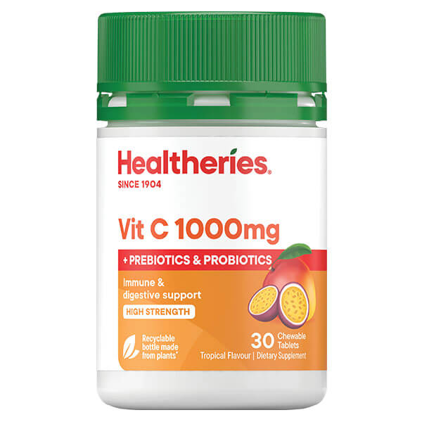 Healtheries Vit C 1000mg with Prebiotics &amp; Probiotics 30 Chewables