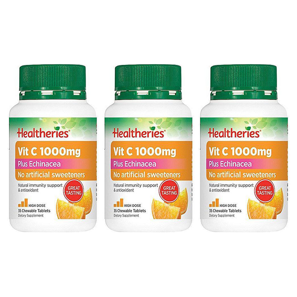 Healtheries Vitamin C 1000mg Plus Echinacea 35 Chewable Tablets x3 (3x Bottles)