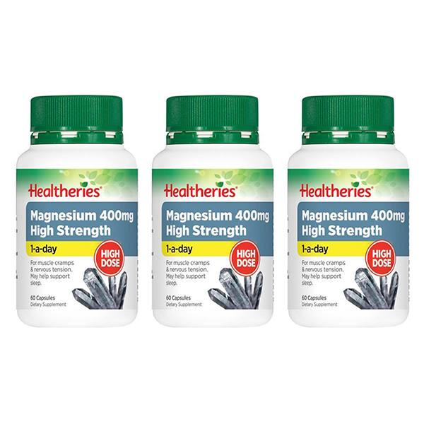 Healtheries Magnesium 400mg High Strength 60 Caps x3 (3x Bottles)