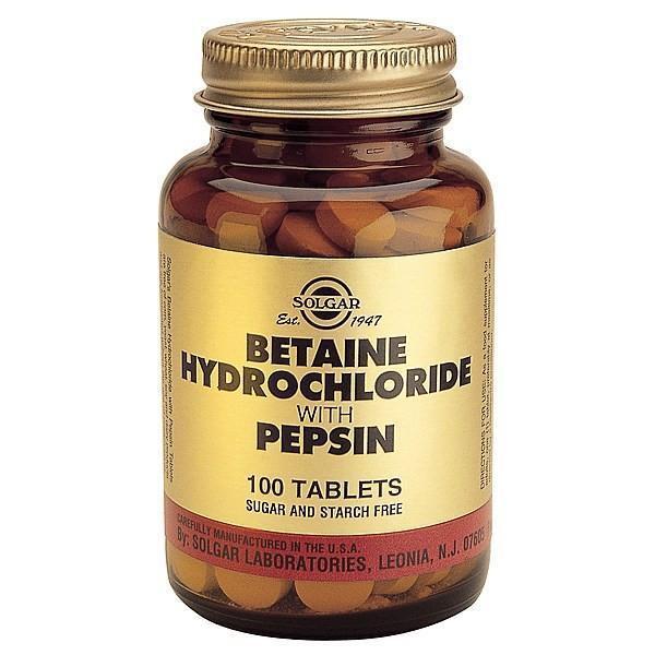 Solgar Betaine Hydrochloride With Pepsin 100 Tabs + Free Pill Box Physical Product
